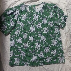 MELLODAY Green and White Floral Blouse